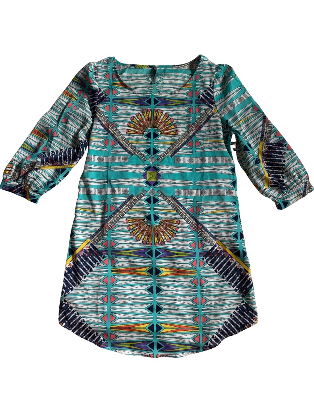 Love Culture Turquoise Multicolor Geometric Print Dress